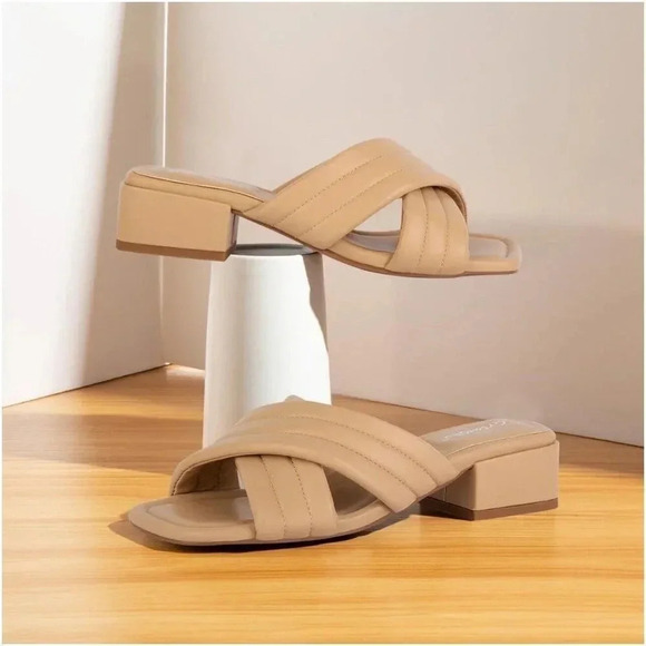 Greatonu Women's Chunky Heeled Sandals Square Open Toe Mules Heels Cross Band Su - Picture 3 of 15